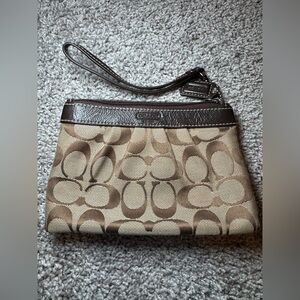 Coach Monogram Logo Canvas Mini Wristlet, Brown